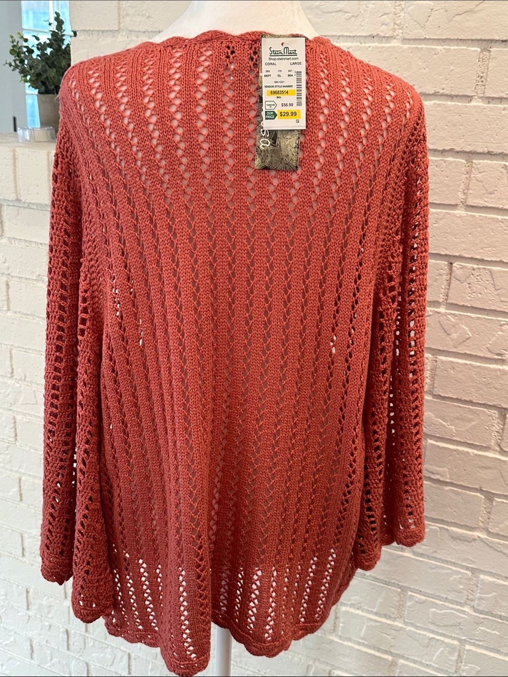 Open-Front Crochet Cardigan Sweater - Coral - Picture 8 of 13
